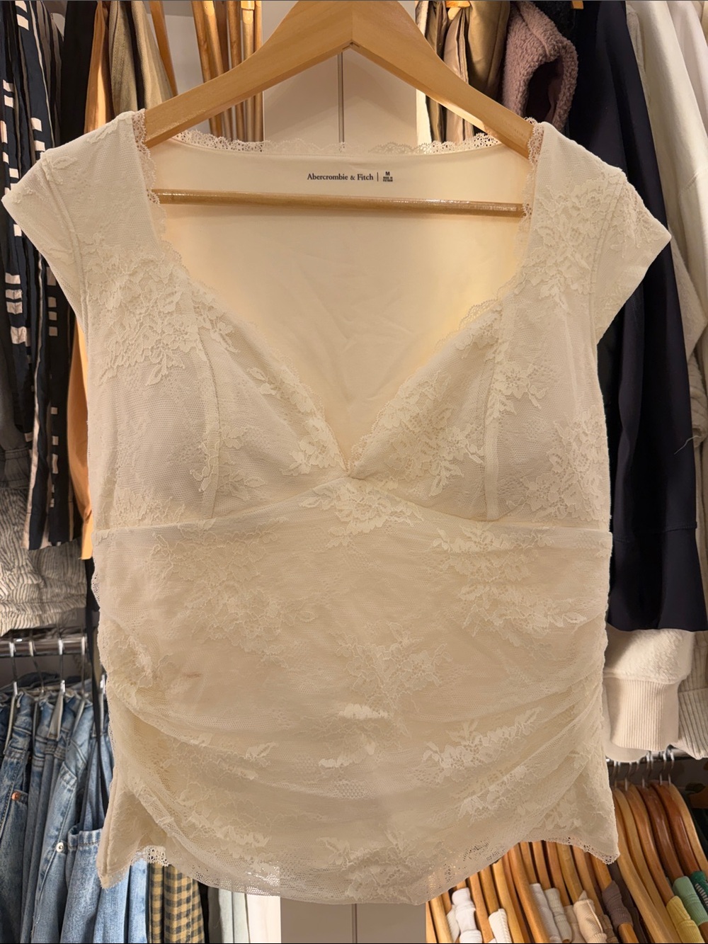 Abercrombie & Fitch Ivory Lace Cap-Sleeve Camisole